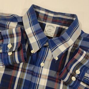 Brooks Brothers Regent Mens L Blue Plaid Button Down Shirt Long Sleeve  Non Iron